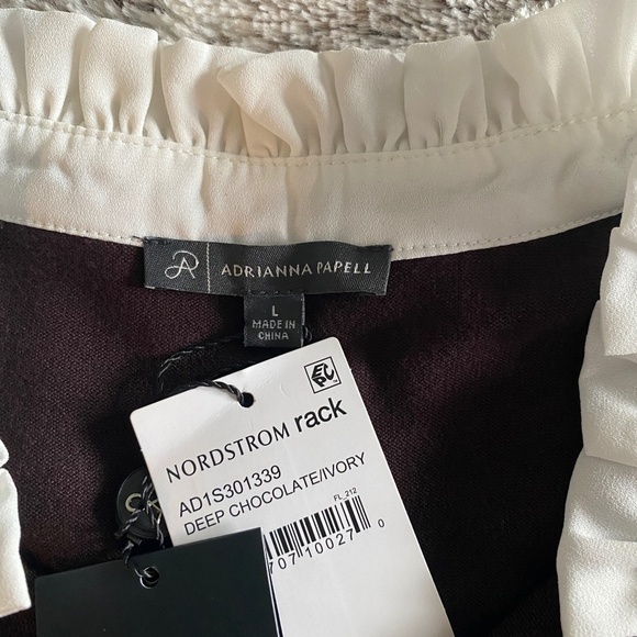 Adrianna Papell Brown Knit top with Tie Collar Size L NWT - Picture 4 of 4